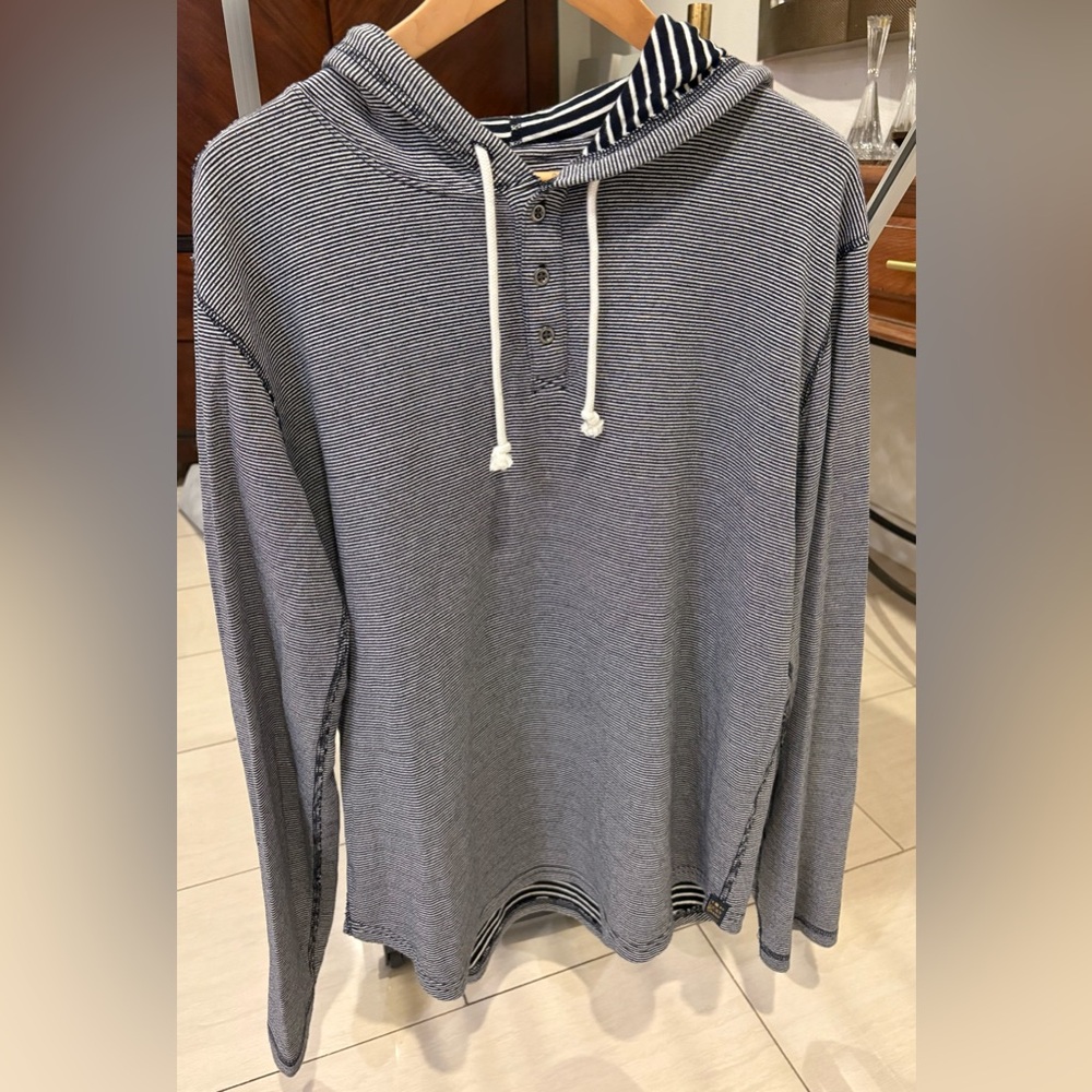 Lucky Brand Men’s Blue and White Striped pullover Hoodie